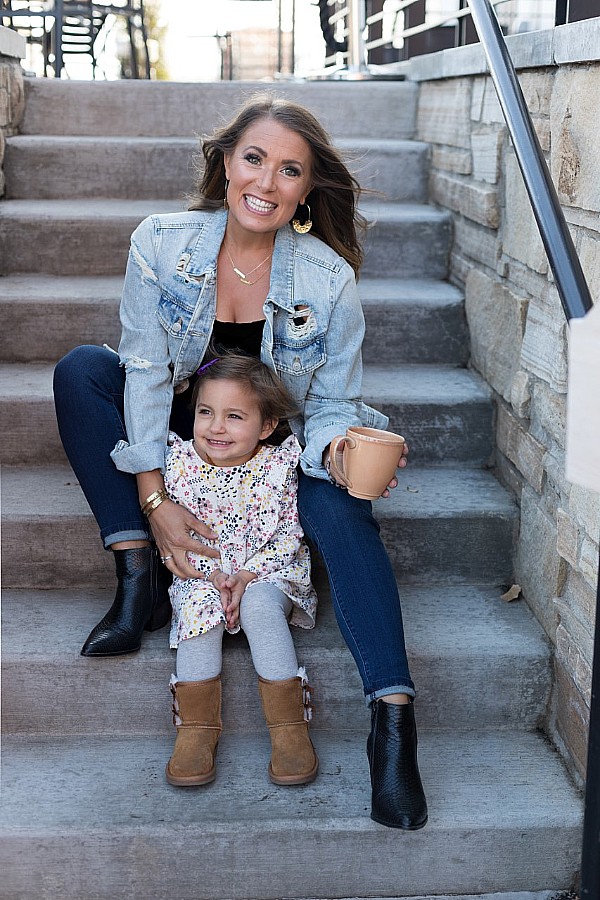 mom and child on stairs